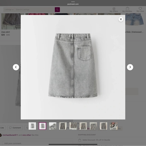 ZARA DENIM MIDI SKIRT - Picture 2 of 7